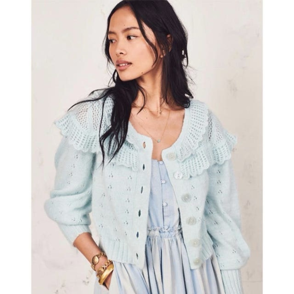 LoveShackFancy Hayden Ruffle Sweater Cardigan ASO Lana Del Rey